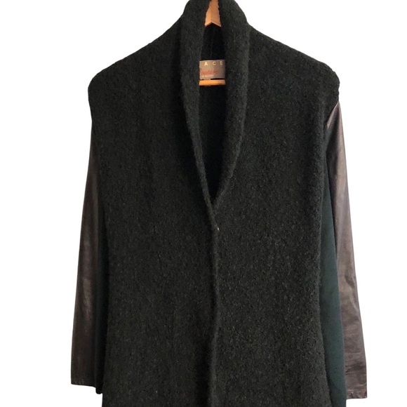 Space Couture Italy Sz 40 S Knit Coat Wool Alpaca Leather Green Assymetric hem - Picture 7 of 12